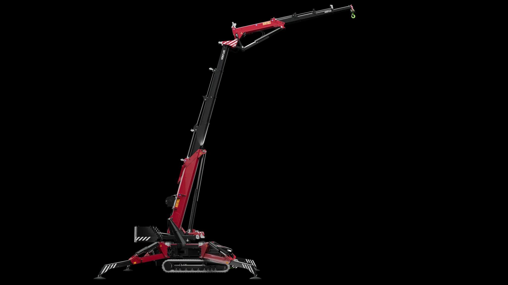 C30e im Arbeitsmodus mit teilweise ausgefahrener Ausleger, rechte Ansicht